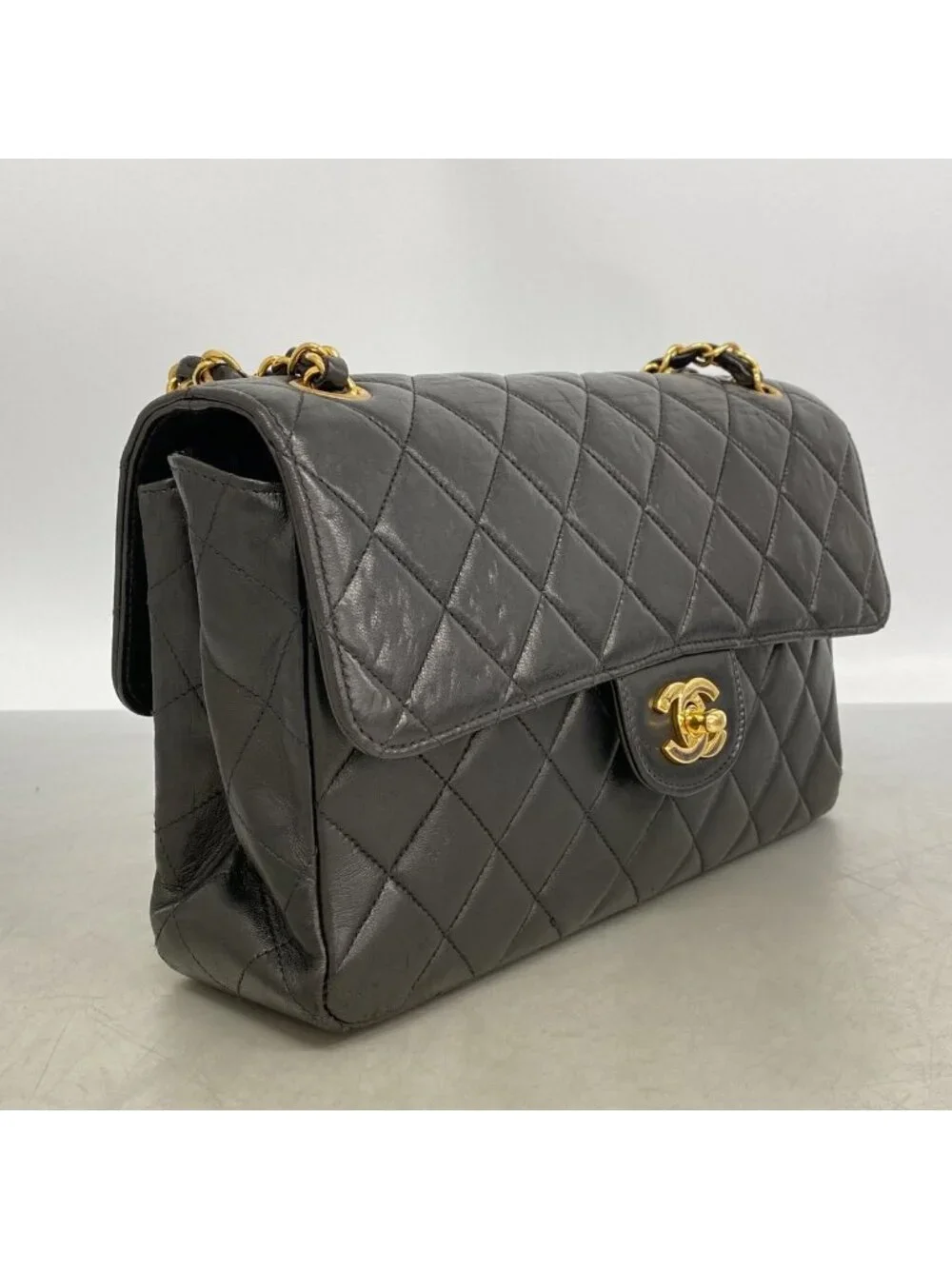Chanel Shoulder Bag Quilted Double Face Lambskin Black Gold